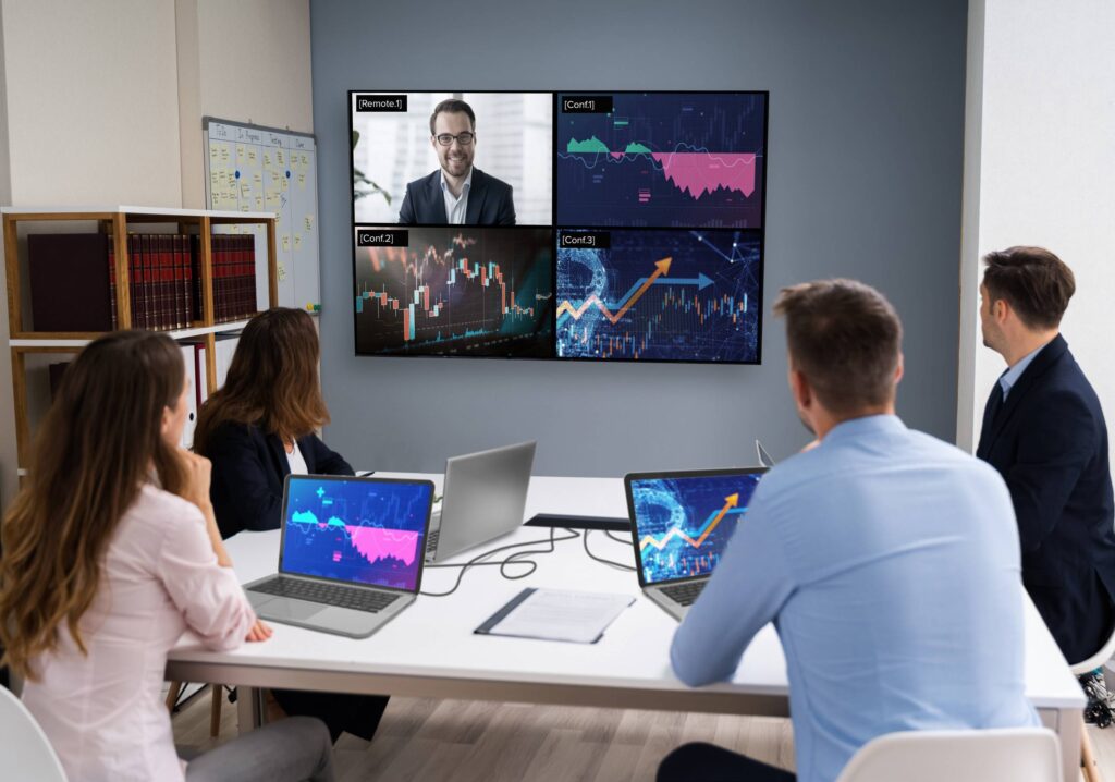 Office workers having a virtual meeting