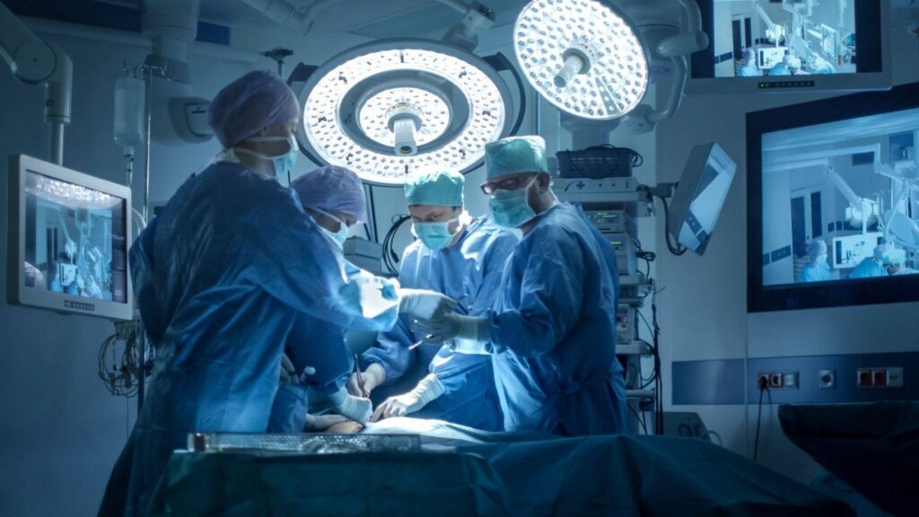 Healthcare professionals performing a surgery