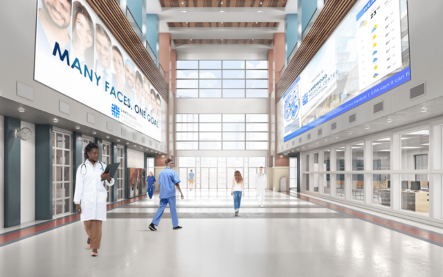 Modello di come apparirebbe un ospedale con monitor