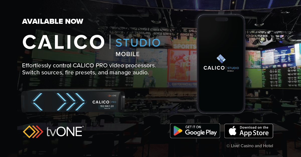 CALICO Studio Mobile: Effortlessly control CALICO PRO video processors. Switch sources, fire presets, and manage audio.