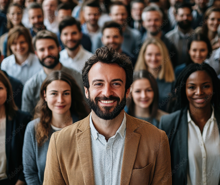 Tim pekerja perusahaan tersenyum