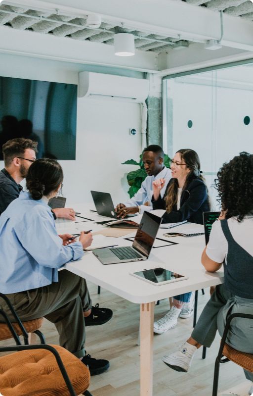 Team of working professionals talking in a meeting